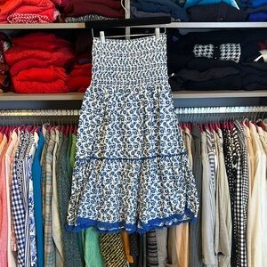 INA blue/white floral print embroidered smocked waist skirt size S NWT